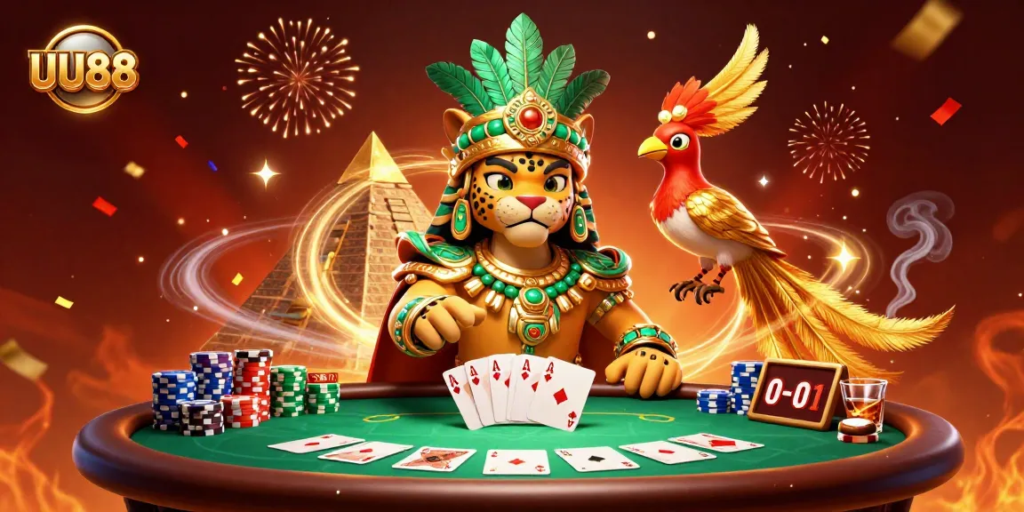 Players engage in a thrilling game at UU88's vibrant poker table surrounded by colorful chips.
