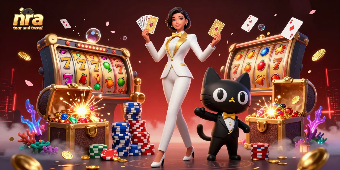 Engage with nra tour and travel at this vibrant illustration showcasing the thrill of slot games.