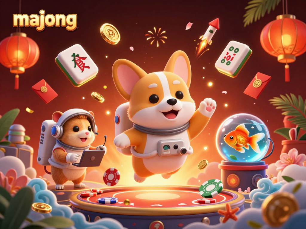 Experience winning thrills with Mahjong as colorful tiles and golden jackpots float in this vibrant casino scene.