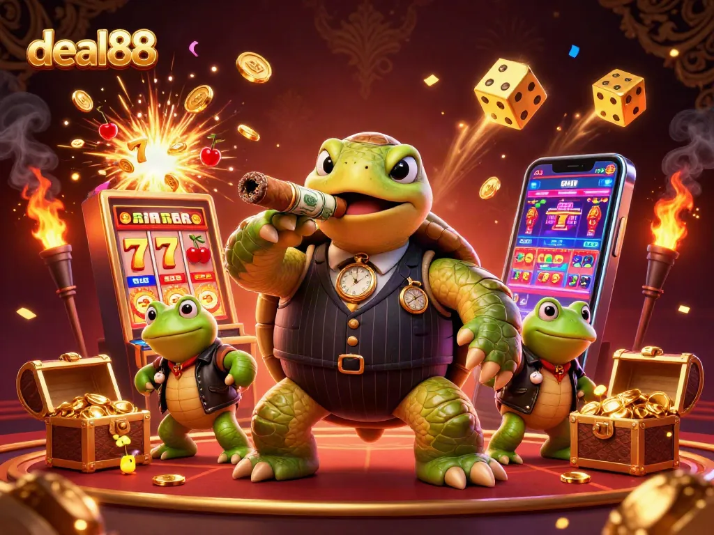 Experience thrilling gameplay with deal88's vibrant 3D casino illustration featuring exciting gambling elements.