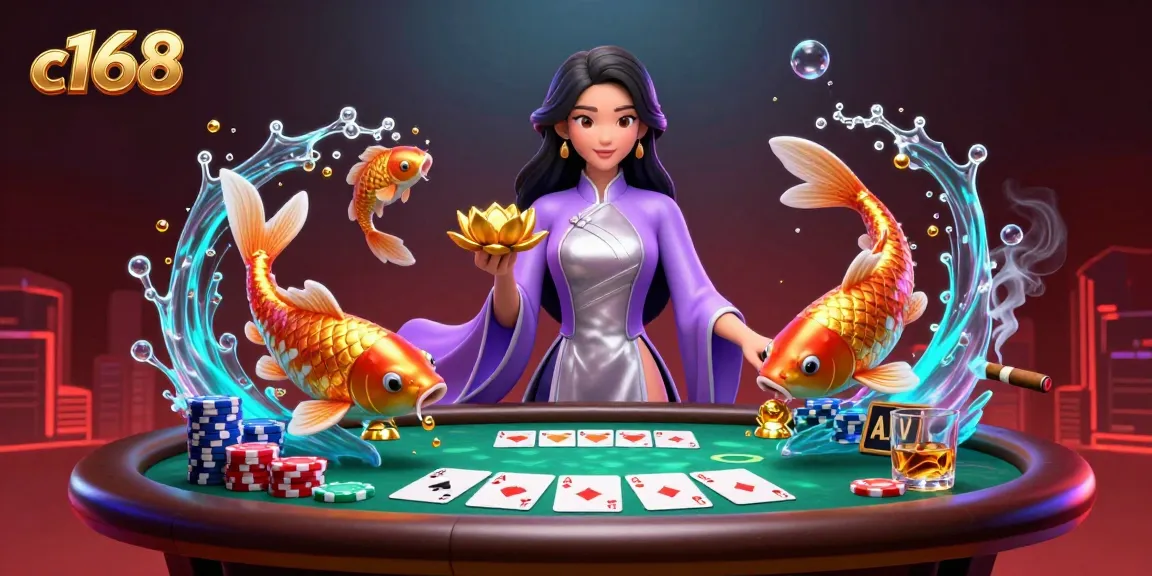 C168 players enjoy a thrilling poker scene with vibrant elements showcasing dynamic gaming excitement and quality.