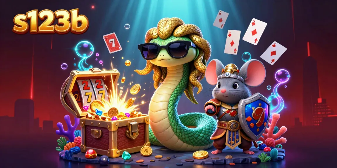 Spin the reels with s123b's thrilling casino adventure featuring Medusa, a warrior mouse, and vibrant game elements.