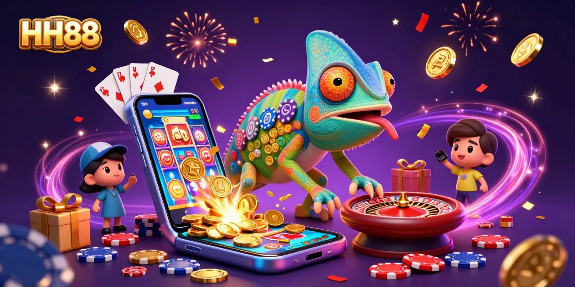 Experience thrilling gaming adventures at HH88 with golden coins and vibrant casino elements.