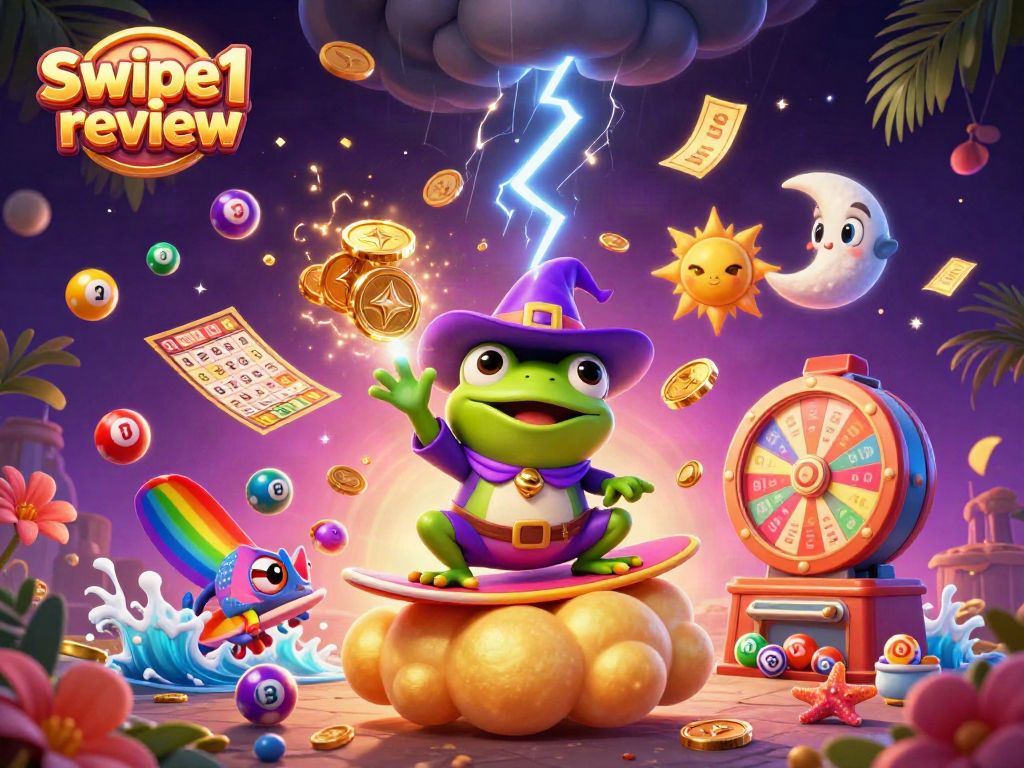 Engage in winning strategies with the Swipe1 review showcasing vibrant lottery elements.