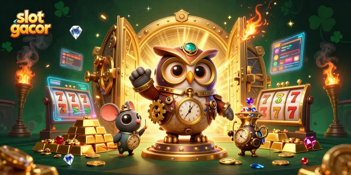 Experience thrilling slot gacor gameplay with a whimsical owl and mouse in a vibrant 3D casino scene.