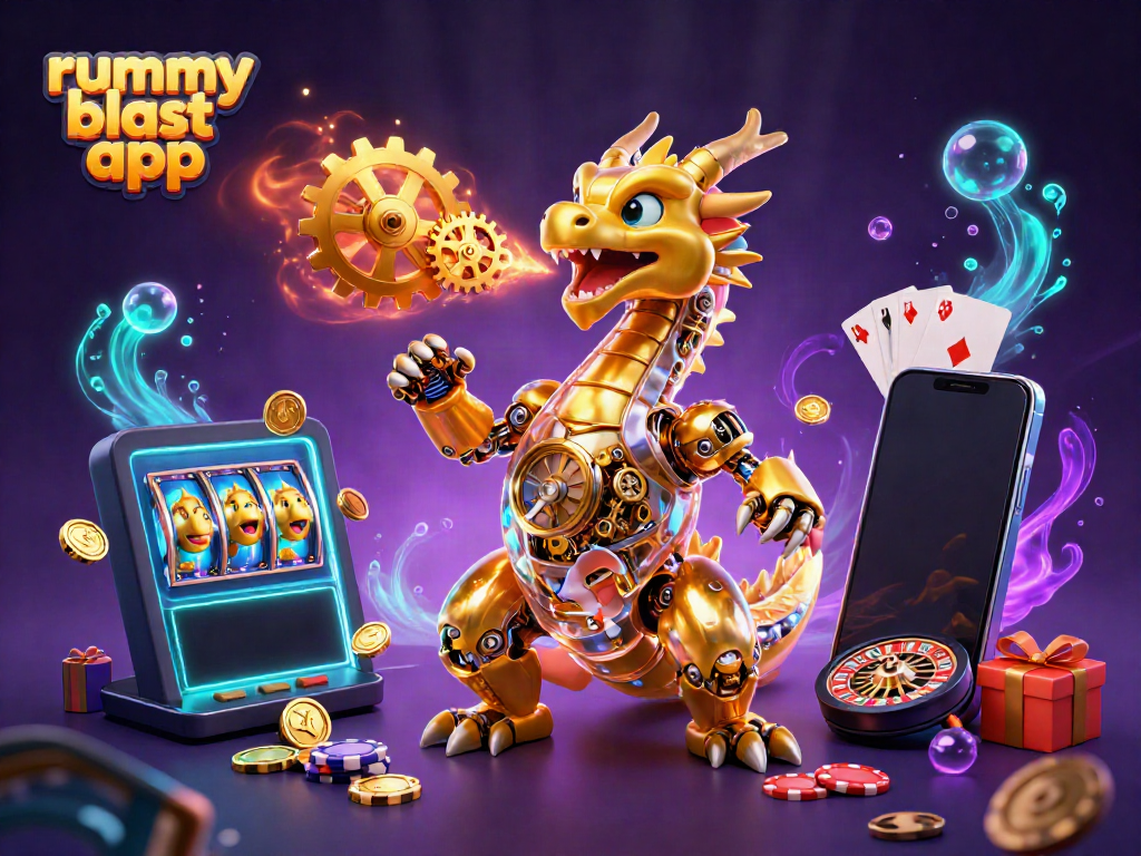 Experience thrilling gameplay on the rummy blast app with a vibrant 3D casino illustration.