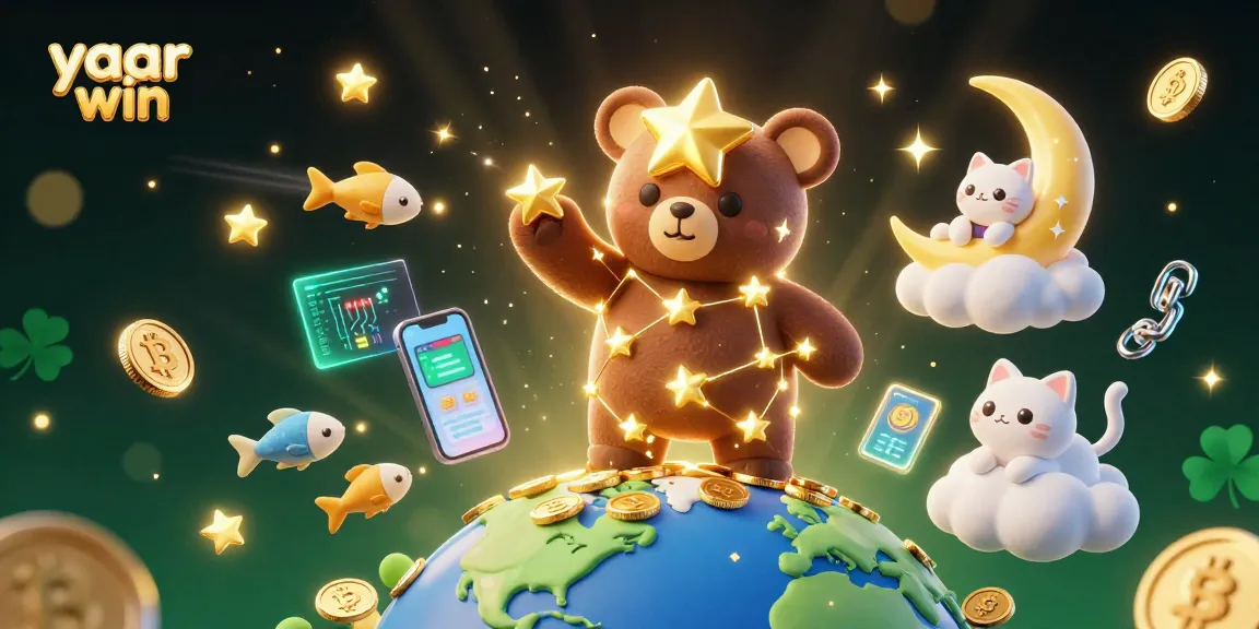 Play yaar win in a vibrant 3D casino scene with constellation bear and crypto elements.