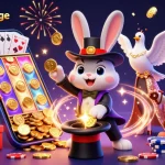 Experience vibrant playexchange action with dynamic characters, casino elements, and magical sparks.