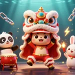 Engage in vibrant gameplay with zltkvs, featuring a lion dance scene and dynamic crypto elements.