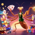 Experience thrilling gameplay at 82vn with a cartoon praying mantis dealer creating excitement at the casino.