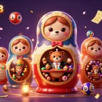 Experience the excitement of hyperslot88 with vibrant lottery balls, dealer bears, and dynamic gaming elements.