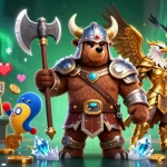 Experience thrilling gaming action with XX88's vibrant casino scene featuring a Viking bear and a Valkyrie eagle.