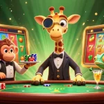 Spin and win at situs slot gacor as a high-roller giraffe enjoys a VIP experience with golden coins and jackpot reels.