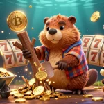 Engage with exciting slots at alexis500 while a beaver and friends gather coins in a vibrant casino scene.