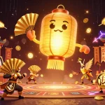 Spin the slot reels in an enchanting 3D casino scene with glowing lantern spirit companions.