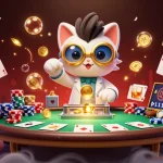 Experience thrilling action at link vn168 with a cartoon mad scientist and lab assistant creating coins amidst dynamic casino elements.