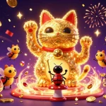Engage with k88's vibrant casino scene, featuring a lucky cat and dazzling visuals.