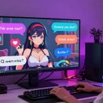 Engaging hentai chat with an animated character in a cozy digital setting, showcasing playful interactions and vibrant atmosphere.