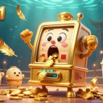 rr88m1 slot machine celebrates hitting a jackpot, surrounded by cheering baby slots and golden coins.