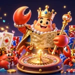 Bet big at febet with a vibrant scene of a golden crab emperor amid casino excitement and winning moments.