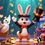 Engage with thrilling experiences at SC88 com, where a magician rabbit unveils golden treasures among vibrant casino elements.