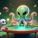 Engage with thrilling poker action at toto123 login, featuring fun alien characters in a vibrant casino atmosphere.