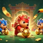 Engage in fun gameplay with Raja game featuring energetic pangolins and vibrant casino elements.
