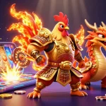 Join the action at Jai club with vibrant gambling elements, featuring a fighting rooster and dragon!