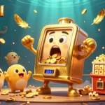 Nowgoal live betting slot machine hitting a jackpot with coins pouring, surrounded by cheering baby slots.
