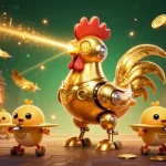 Engage with LC88's thrilling gaming experience featuring a golden rooster robot and a dynamic backdrop.