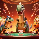 situs judi slot menghadirkan ilustrasi 3D dengan dinosaur dan elemen kasino menarik