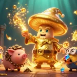 Capture KK55's golden magic as the wizard transforms treasure in an enchanting casino scene.