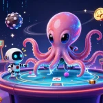 Experience thrilling games at Win88 with an alien octopus engaging at a holographic poker table.