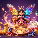 Experience the magic of Sunwin Official with a vibrant casino illustration featuring a butterfly queen and gold coins.