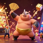 Play iwin alongside a colorful casino game showcase featuring vibrant flying symbols and rich gold