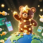 Play yaar win in a vibrant 3D casino scene with constellation bear and crypto elements.