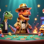 Engage with the exciting world of toto slot as a velociraptor card counter tries to win at a colorful casino.